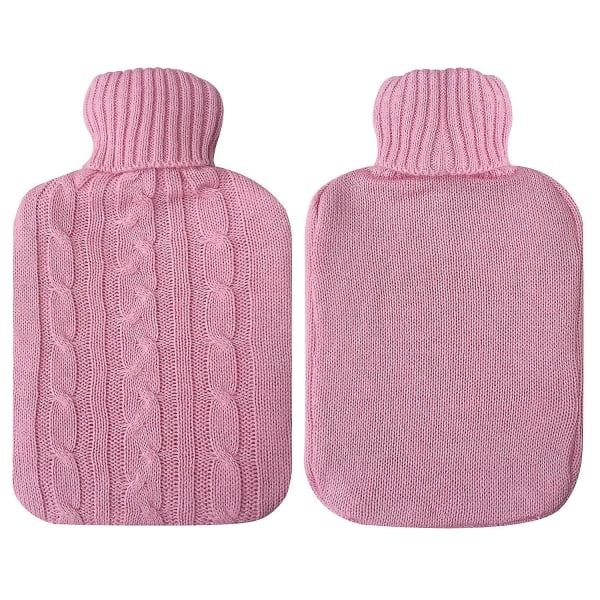 Rubber Hot Water Bottle With Cover Knitted, Transparent Hot Water Bag 2 Liter- BluePink