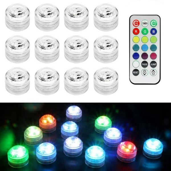 Mini undervanns LED-lys med fjernkontroll, små undervanns-telys, vanntette lanterner, dekorasjonsbelysning (10 stk)