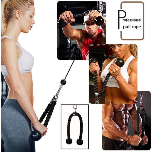 Universal Triceps Rope Pull Down, 27 tommer Heavy Duty Rope Længde, let at gribe og skridsikkert kabel Workout Træningsmaskine vedhæftning