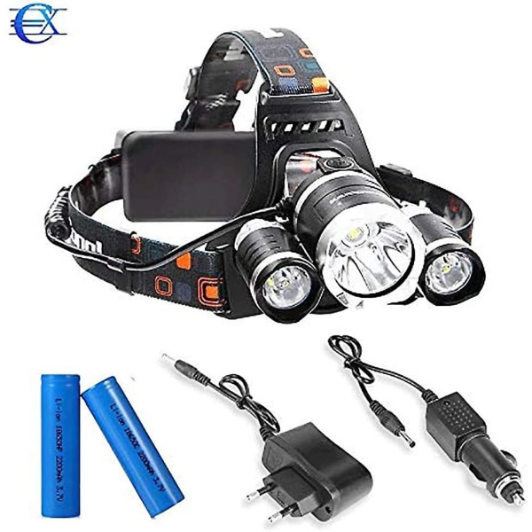 Rechargeable Led Headlamp With 4 Light Modes Ideal For Camping / Fishing / Cycling / Running / Hunting And Other Sports High Power 9,000 Lm