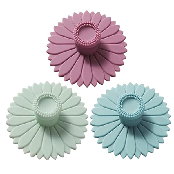 Solrosformade silikonkoppar (3-pack), flerfärgade silikonlock för muggar, koppar, flexibla mugglock, tekannor