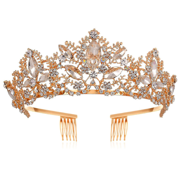 Dame Gull Tiara Bryllupstiara og Krone, Rhinestone Dronning Tiara Krone Rosegull