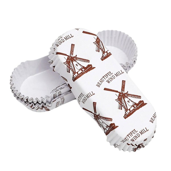 300 kpl Cupcake-vuorat Veneen Muotoinen Paperi Leivontakuppi PET-kalvo Kuumankestävä Leivontatarjotin (tuulimylly)