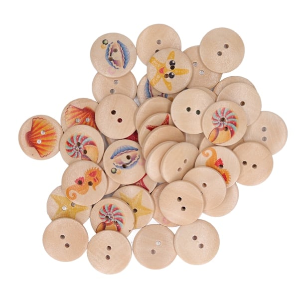 50 stk Havdyrknapper 25mm Flat Bunn Avrundede Kanter Håndarbeid Syntetisk Tre Syknapper for DIY Håndverk Strikking_ry