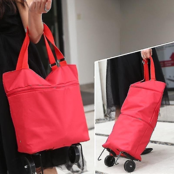 Opgraderet Indkøbspose med Hjul Bærbar Trolley Tasker Købmandsvogn Håndtræk Utility med Håndstropper Foldbar Indkøb