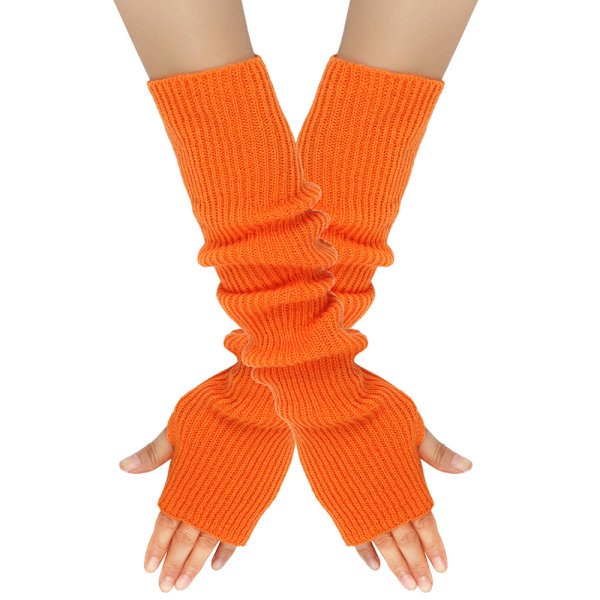 Kæshmirblandede Armvarmere Vinter Fingerløse Handsker Strikket Vanter Håndledsvarmer med Tommelhul til Kvinder orange One size fits all