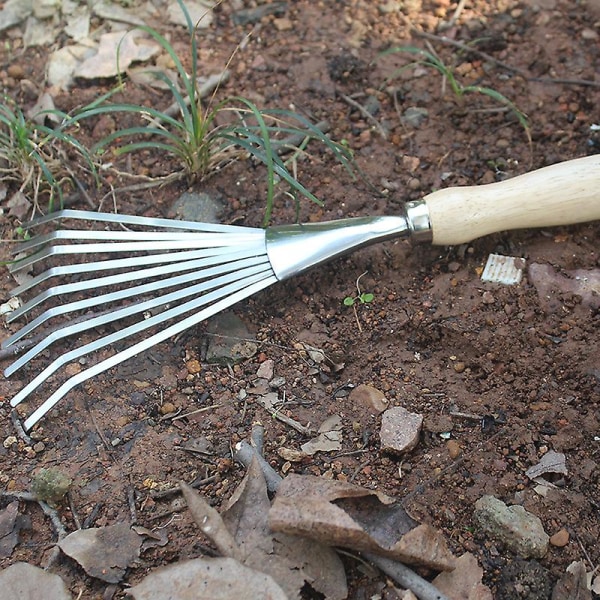 Liten Metall Rake, Rake Med Trehåndtak, Løvrake, Plenrake For Hage, Hagerake, Håndrake, Liten