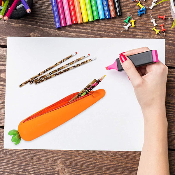Silikone Blyant Pennepose Blyantæske Kontorartikler Pose Gulerod Pen (2 stk, Orange)