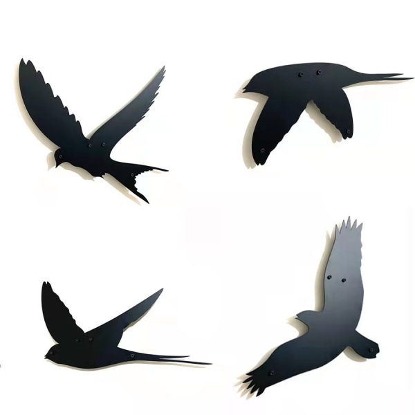 Svart fågel metall väggdekor, 4 st svarta fåglar metall väggkonst dekorativ för vardagsrum, badrum, metall väggkonst dekor (svart - set med 6 fåglar)