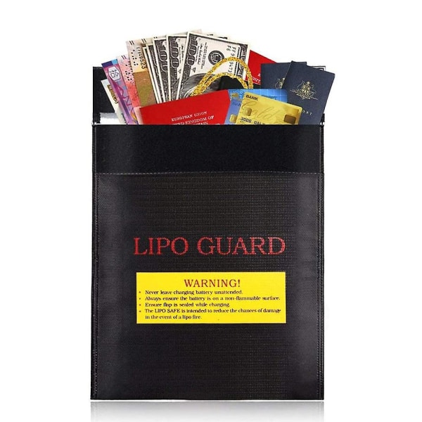 Brannsikker Dokumentmappe Litiumbatteri Sikkerhetspose Flybatteri Brannsikker Eksplosjonssikker Pose 18 * 23 Cm Svart Black