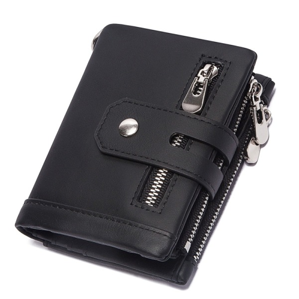 Herre tegnebog med kæde RFID blokerende ægte læder bifold pung til mænd ID vindue og lynlås mønt lomme