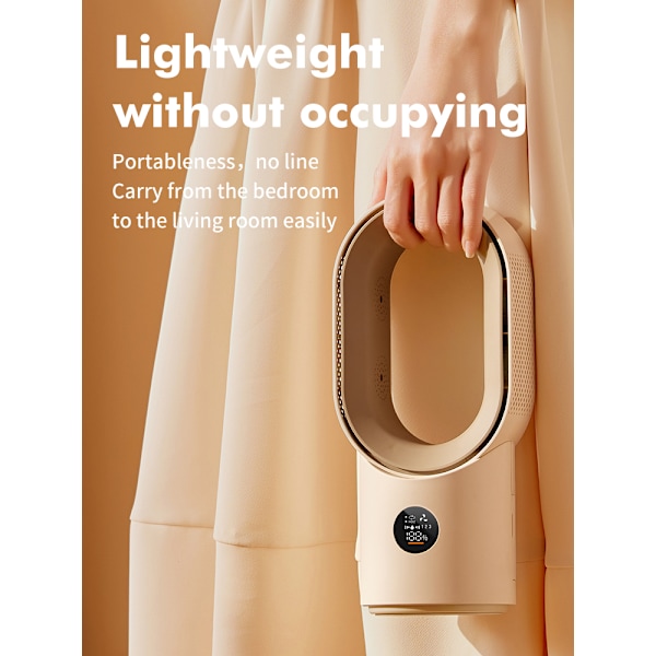 3 i 1 Uppgraderad Bladlös Fläkt Bordsfläkt Smart Hem Luftrenare Vertikal Luftkyld Säkerhetsfläkt för Bebisar Luftkonditioneringsfläkt_xrzi Beige Color Box