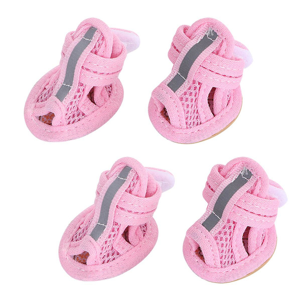 4 stk Sommer Åndbare Hunde Hundesko Mesh Sandaler Hundesko Anti-slip Sneakers Kæledyrstilbehør (pink) Pink