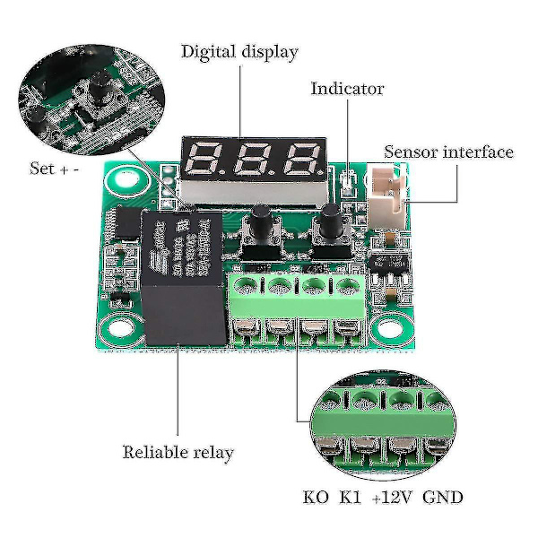 4 stk. W1209 12V DC Digital Temperaturregulator Modul, Mikro Digital Termostat -50-110c Elektronisk