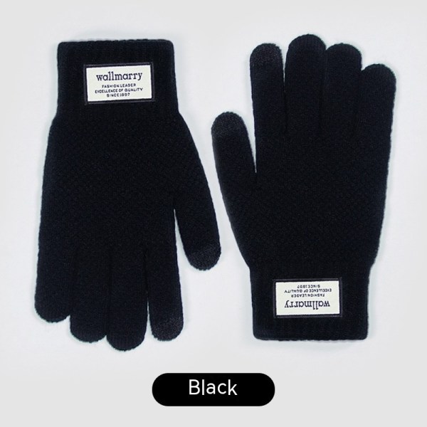 Vinterhandsker Touch screen Dual-Layer Elastisk Termisk strik Foring Varme handsker til koldt vejr Black cloth label touch screen Male/Young Student
