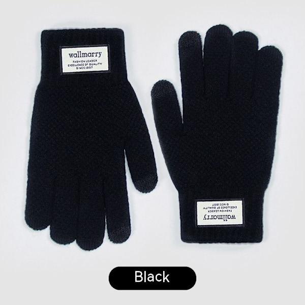 Vinterhandsker Touchscreen Dobbeltlags Elastisk Termisk Strikket Foring Varme Handsker til Koldt Vejr Black cloth label touch screen Male/Young Student