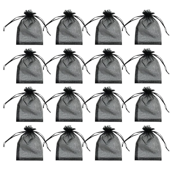 100 stk Mesh Gaveposer Smykkeposeposer Snøregaveposer Gaveposeposer Organza GaveposerBl Black 7x9x0.1cm