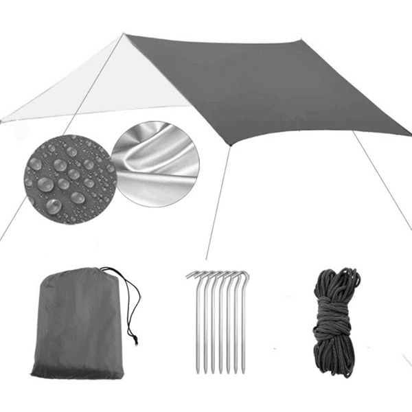 Campingteltfly Vandtæt Lidt kompakt teltpude Picnic-tæppe Hængekøje Tarp til hængekøje (Farve: Grå, Størrelse: 3 * 3m)