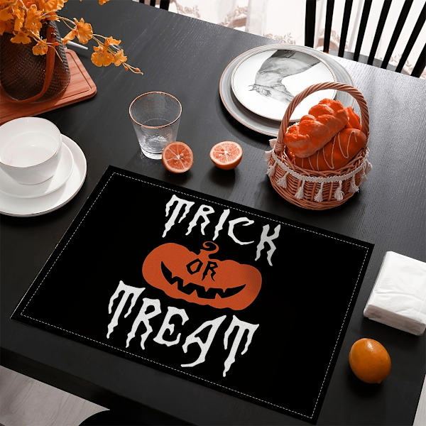 Halloween-noita-alustat, 4 kpl, 12x18 tuumaa, lepakko-linna, kurpitsa, pöytäalusta, lämmönkestävä, pestävä, pyyhittävä