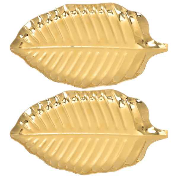 2 st Rostfritt Stål Handduksfat Fruktfat Bladformad Design Dessertfat Guld 17x9.5cm Golden 17x9.5cm