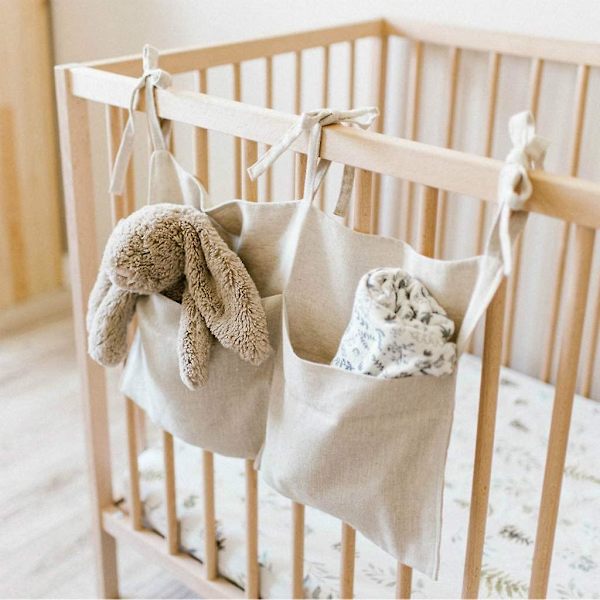Hängande Förvaringsväska - Spjälsängsfickorganisatör Robust Barnsängs Sida Leksaker Hängande Förvaringsväska (beige)