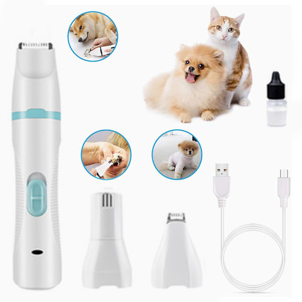 3-i-1 Multifunktionell Elektrisk Hundeklosax-Set, Bärbar Laddningsbar Lågbrus Djurklosax Smärtfria Tassar Grooming Smoothing För Små Blå Blue