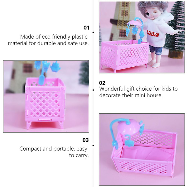 5 kpl Nukenukkekoti Sänky Koristeellinen Mini Vauvan Sänky Mini Huonekalut Malli Vaaleanpunainen 9X10CM Pink 9X10CM