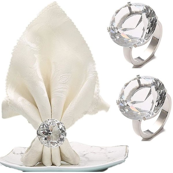 Serviettringer, stor diamantring i krystall med steiner, gnistrende og elegant, store serviettholdere