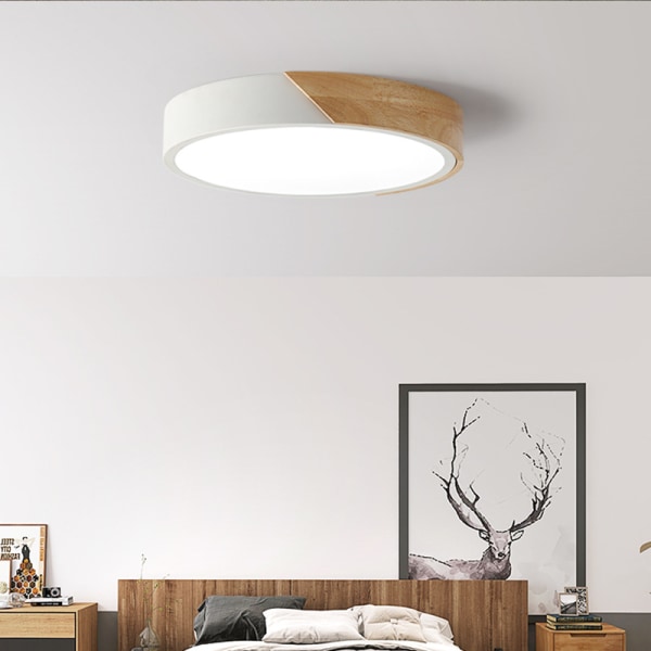 Moderne flush-mount loftslampe 11,8 tommer LED-loftslampe, 18W minimalistisk rundformet træloftslampe varm hvid 3000K, kan dæmpes