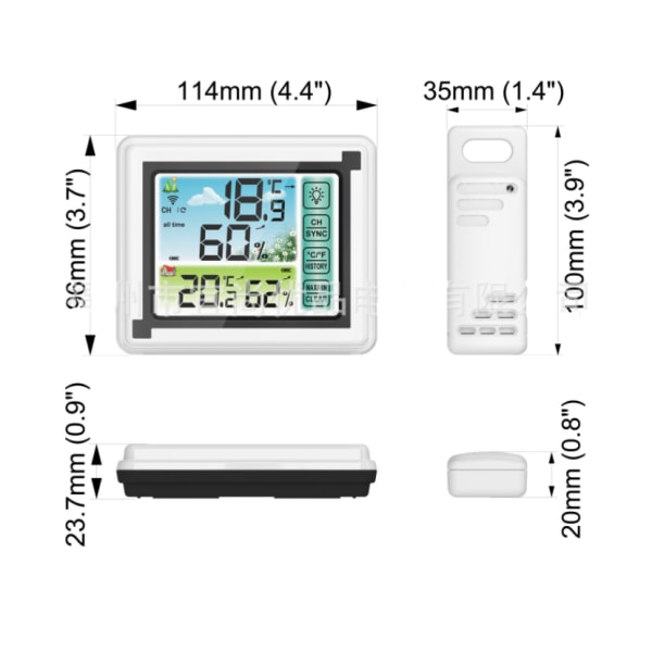Vejrur farveskærm indendørs og udendørs trådløst termometer og hygrometer indendørs og udendørs stor skærm farvedisplay Te