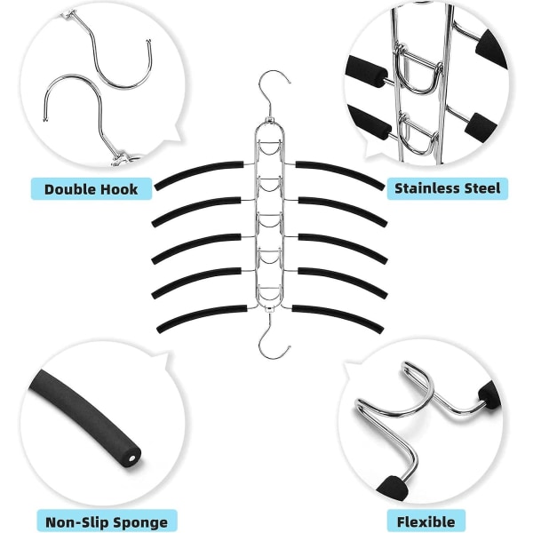 Metal Hængere, 5 i 1 Multifunktionelle Anti-Slip Pladsbesparende Tøjhængere, Til Dragter, Skjorter, Kjoler, Frakker