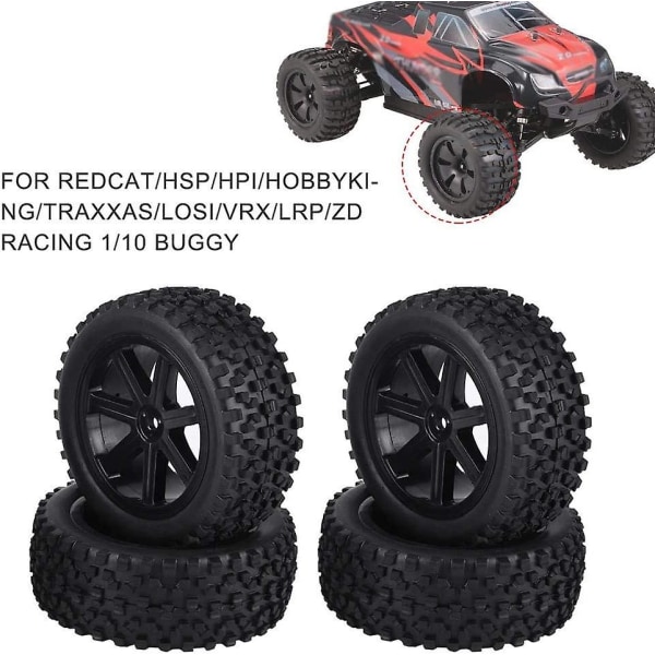 4 stk. RC Racing Dæk, 1/10 RC Truck Hjul Gummi Dæk Til Zd Racing Buggy Bil (Sort)