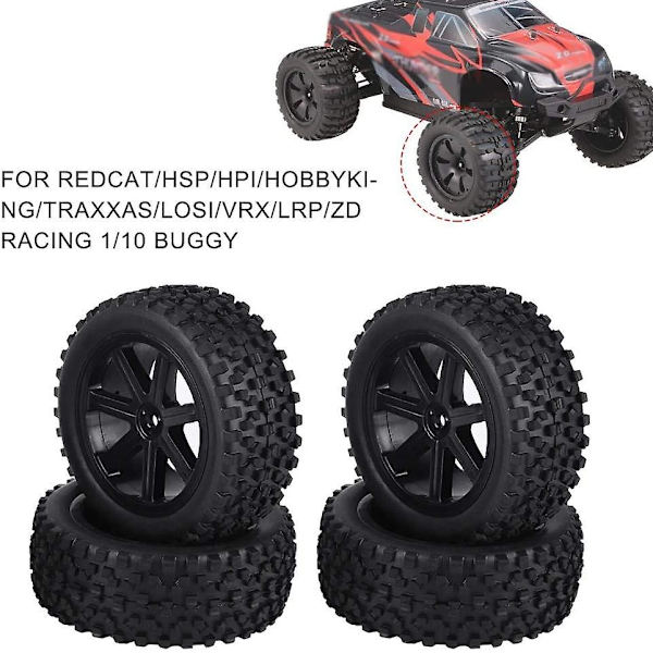4 stk RC Racing Dekk, 1/10 RC Truck Hjul Gummidekk For Zd Racing Buggy Bil (Svart)
