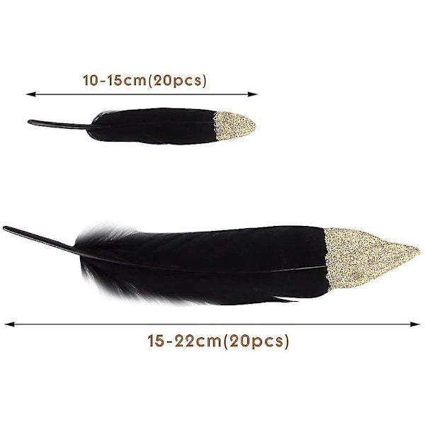 Farverige fjer, 40 stk Guld/sølv Rød/sort Dyppede fjer Dekoration, Ideel 14-20cm