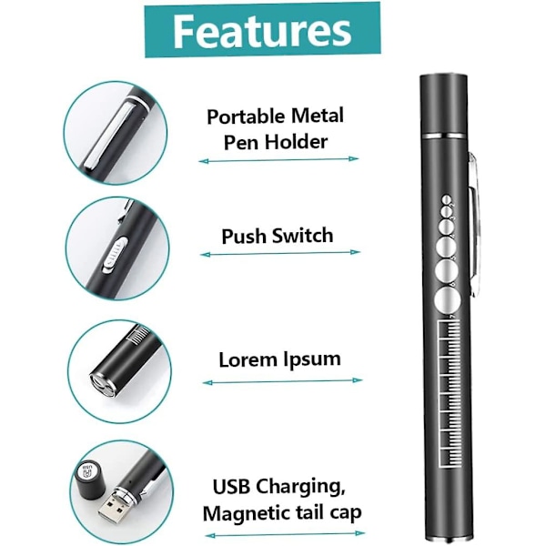 Pen Light Bærbar Dobbelt Lys Kilde Led Pen Lommelygte Genopladelig Penlight Med Lommeklips Sundhedspleje Laboratorium Og Life Sciences Pen Lampe Usb Opladning