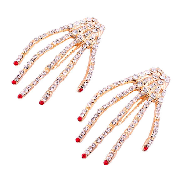 2 kpl Alloy Rhinestone Skeleton Kynnet Hiustenpidike Hiusneula Kynsi Barrette Muodikkaat Hiusten Tarvikkeet Naisille Punainen Red