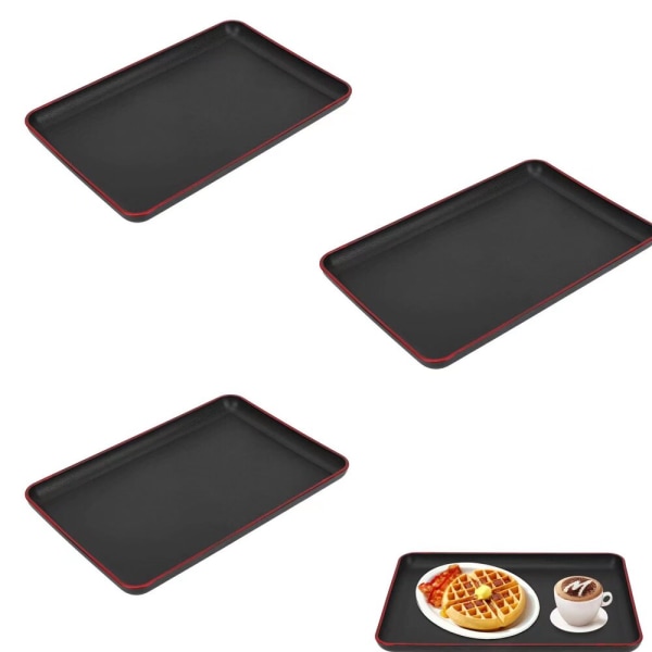 Rektangulær Serveringsbrett i Plast, Sklisikker Serveringsbrett for Mat for Restaurant Hjem Hotell 38*24.4cm 3 stk