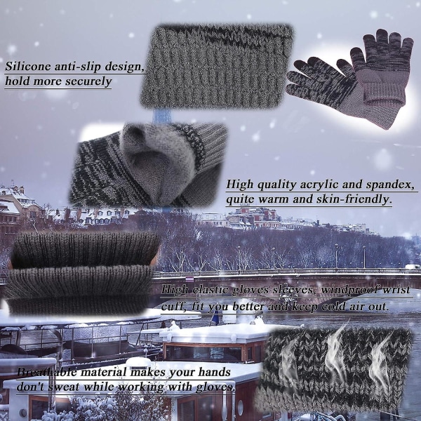 Vinterstickade Vantar, Pekskärm Varma Vantar, Varma Heläckande Fleece Vantar Mörkgrå Dark Gray