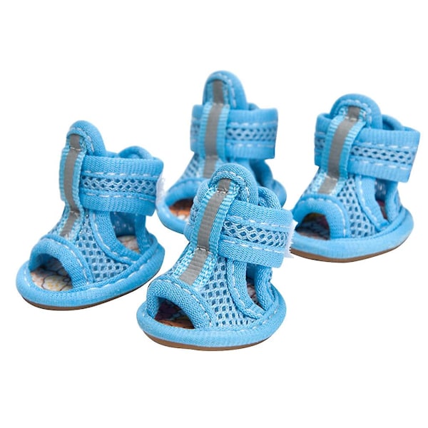 4 stk Sommer Åndbare Hunde Støvler Mesh Sandaler Hunde Sko Anti-slip Sneakers Kæledyrsforsyninger (blå) - Størrelse 4Blå Blue