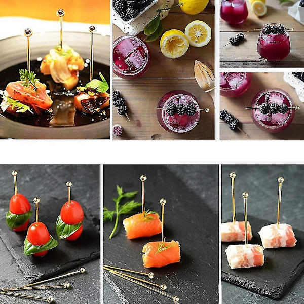 10-pakning Cocktailpinner Sett Rustfritt Stål Fruktpinner Gjenbrukbare Drikkepinner Appetitt Tannpirkere