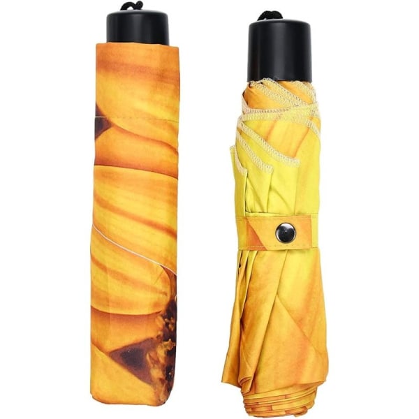 Paraply Vindtæt rejseparaply - Kompakt sammenfoldelig bærbar paraply med solsikkemønster gul