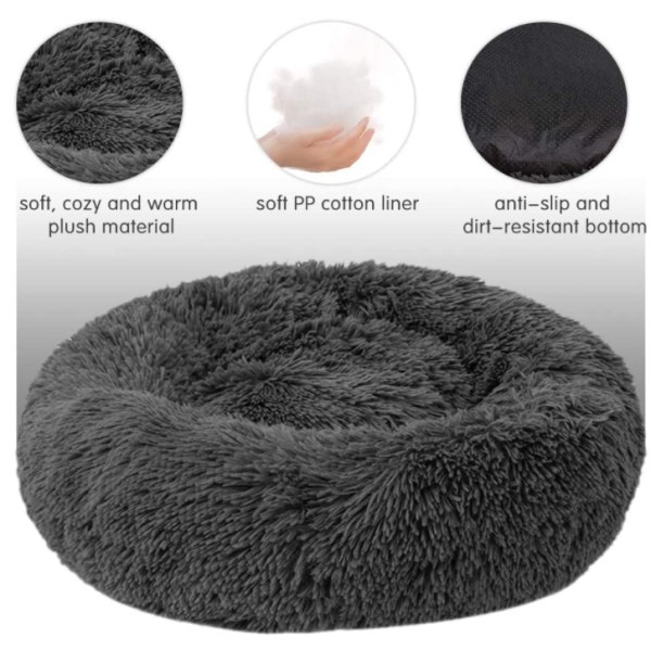 Hund- och kattkorgmatta Vinterbädd Rund Plysch Stor Husdjursmatta Valp och Kattunge, Ytterdiameter 60cm, Höjd ca 20cm, Vikt 0,75kg
