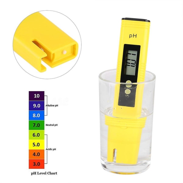 Vand Ph-testmåler Bærbart testværktøj Digitalt display til akvariepoolvin (1 stk, gul)