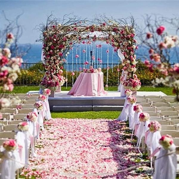 1000 st Rosblad, Konstgjorda Blomsterblad, för Romantisk Kväll, Bröllop, Evenemang, Fest, Alla hjärtans dag Dekoration (1000 st, Rosa & Vit)