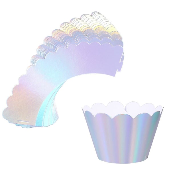 24 st Iridescent Regnbågs Cupcakeskydd Cupcakeskydd Muffinshållare Dekoration För Babyshower Födelsedagsfest