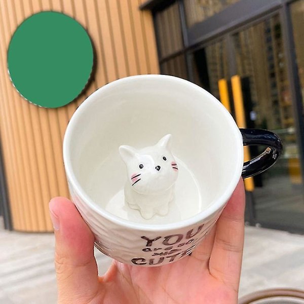 Keramisk Kaffe- og Tekopp med Dyr Inni, Tegneserie, Håndlaget Kanne