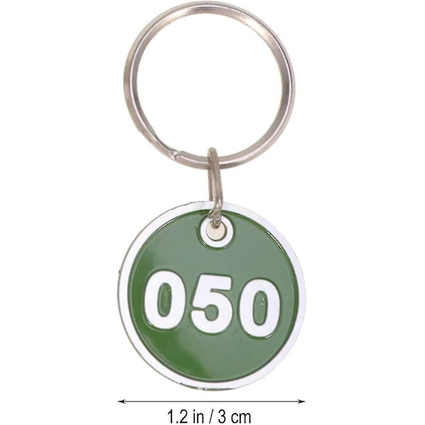 1-50 Nøkkelring med tall, nummererte merkelapper, skap, treningsstudio, nøkkelringer, gravert nummer med nøkkelringer, aluminiumsnummerert merkelapp, grønn Green
