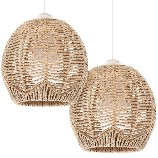 2 kpl Rattan-riipusvalaisimet Pienet Lamppunsahat Rattan-kori Lamppunsaha Rattan-lampunpeite Kattokruunu L Khaki 15x15cm