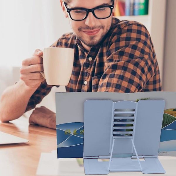 Skrivebordsbogstøtte Laptop/ipad/kogebog/musik/dokument Stativ Holder Læsestav med 6 Justerbare Positioner Multifunktionel Foldbar Læsning RaBlue Blue