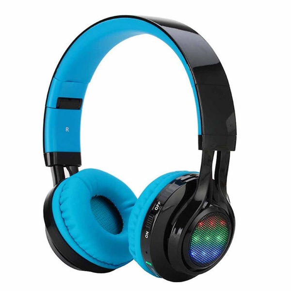 Bluetooth-hovedtelefoner lyser op, sammenfoldeligt Stero trådløst headset med mikrofon og lydstyrkekontrol til pc/mobiltelefoner/tv/ipadBlue Blue